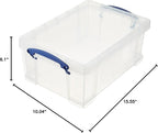 Really Useful Box Stackable 9 Liter Plastic Storage Container Bin with Snap Lid and Built-In Clip Lock Handles for Home & Office Organization (4 Pack)
