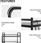 HDANI 3 Tier Metal Rolling Utility Cart,High Capacity Multi Purpose Heavy Duty Cart,for Office,Kitchen,Living Room,Bedroom,Etc.(Black)…