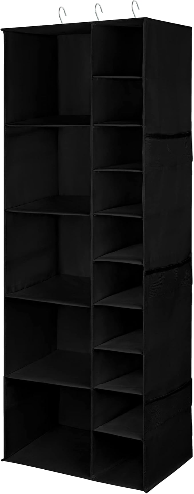 Libeder Shoe Organizer for Closet, 15 Shelf Hanging Closet Storage Shelves - 10 Shoe Rack Organizer and 5 Compartment for Clothes with 6 Side Mesh Pockets for Scarf, Socks,Gloves Black