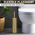 Gold Toilet Brush and Holder Set - Brushed Stainless Steel Gold Toilet Bowl Brush and Holder with Replacable Head, Removable Inner Bowl, and Splash Protection - Dense Bristles for Through Cleaning