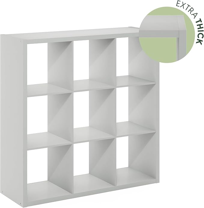 Furinno Cubicle Open Back Decorative Cube Storage Organizer, 9-Cube, Light Grey