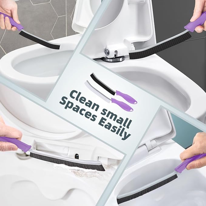 Toilet Brush, 2 Pcs Bathroom Cleaning Brush, Toilet Scrubber, Deep Toilet Bowl Brush with Hanging Hole, Multifunctional Gap Cleaning Brush, Bristles for Kitchen Sinks, Tub,Shower (2, Purple)