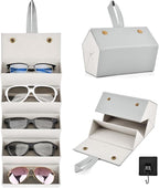 5 Slots Sunglasses Organizer With Hook, Sunglasses Travel Case, Eyeglasses Holder, Multiple Glasses Case for Women Men(COLOR:Grey)
