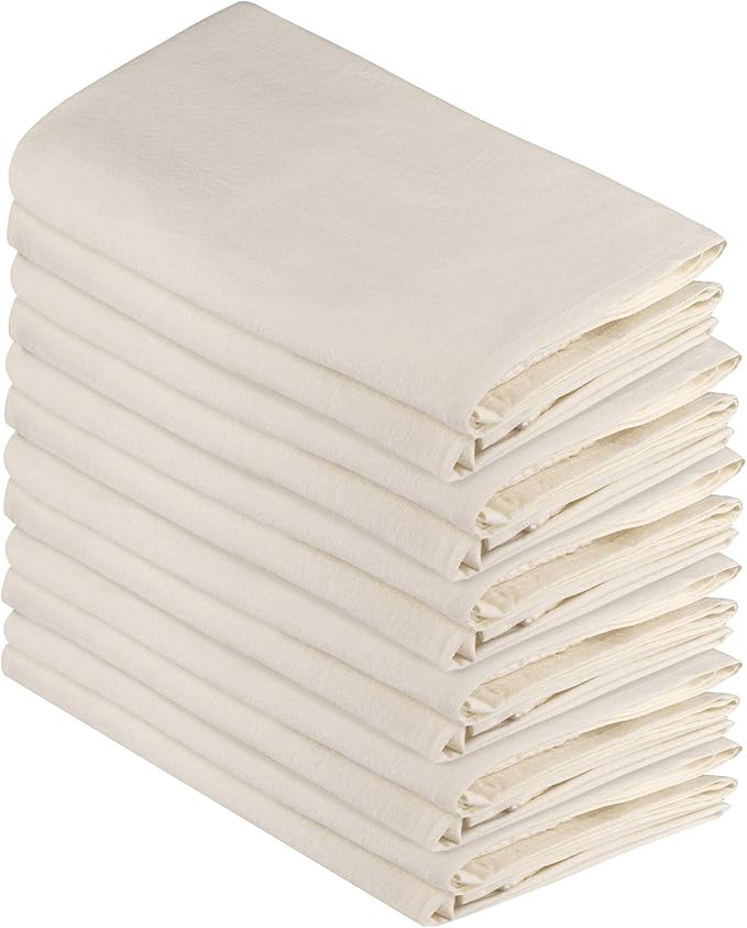 DG Collections 100% Cotton Flour Sack Towels – 12 Pack, 27x27 Inches, Natural, Lint-Free, Pre-Washed, Hemmed Edges – Reusable Kitchen Towels for Cleaning, Embroidery, Printing & Crafts - Natural