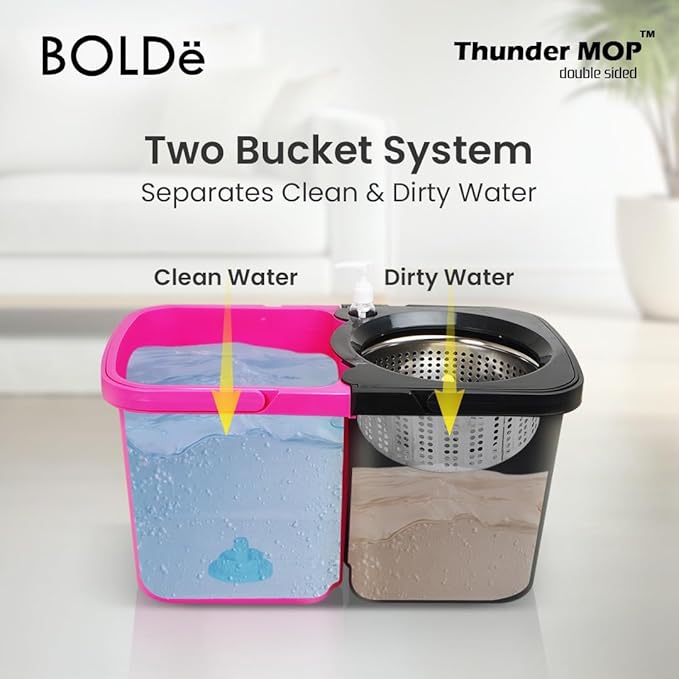 Thunder Mop Spin System -Double-Sided- 2 Compact Stackable 6L Buckets, Microfiber Head, Stainless Steel Wringer, Antifungal Quick-Dry Cleaning, Soap Dispenser, 3 Free Refills (Lime/Forest Green)