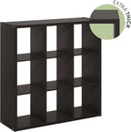Furinno Cubicle Open Back Decorative Cube Storage Organizer, 9-Cube, Black Dark Oak