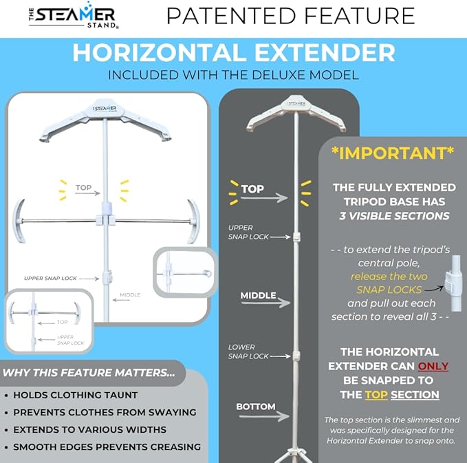 Deluxe | Adjustable Standing Garment Steaming Rack with Hanger | Fast, Foldable, Portable Clothes Steam Ironing Solution for Travel & Home
