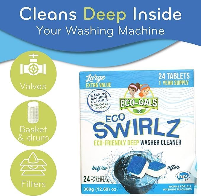 Washing Machine Cleaner Tablets For Front & Top Load Washers Including H.E. to Remove Pet Hair, & debris from drum, pipes, and filter.