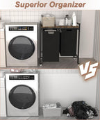 12 x 2 Gal Large Laundry Hamper with Wheels, 2 Pull-Out & Removable Sorter Bags, Freestanding Clothes Basket Organizer for Clothing or Toys in Bathroom and Living Room, Rustic Brown and Black
