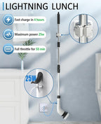 Electric Spin Scrubber Cordless - 3 Speed Rechargeable, Adjustable & Detachable Handle, 9 in 1 Brush Heads Power Scrub Brushes for Cleaning Supplies Shower Bathroom Tub Kitchen Tile Floor