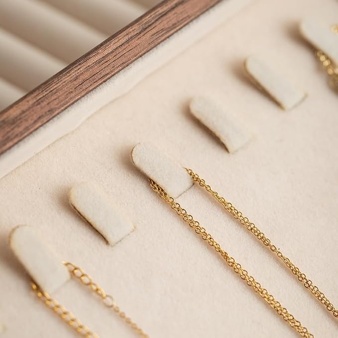 9 Grid Black Walnut Wood Jewelry Tray with Velvet Lining, Stackable Jewelry Organizer for Necklace, Bracelet & Pendant Storage, Premium Elegant Jewelry Drawer Organizer for Women