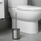 Toilet Bowl Brush and Holder, Toilet Brush with Stainless Steel Handle and Durable Bristles for Bathroom Cleaning, Automatic Closing Holder Set (Silver)