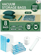 Vacuum Storage Bags with Electric Pump and Hand Pump,8 Pack Vacuum Seal Bags for Clothing,Space Saver Bags for Travel and Home(Large 60 * 80)