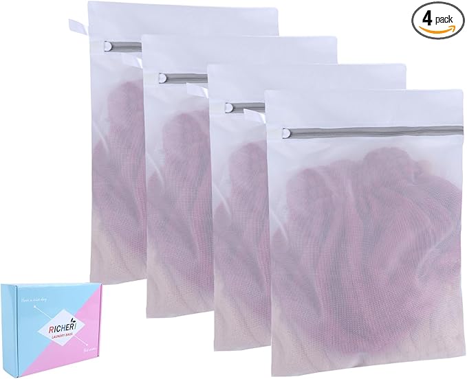 Mesh Laundry Bags, Mesh Wash Bags, Durable Mesh Structure with Strong Zipper, Suitable for Underwear, Delicate Clothes, Pants, Shoes, Socks Washing (Small Fine Mesh, Medium 16 * 20in *4pcs)