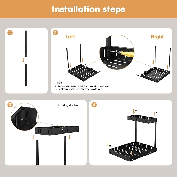 REALINN Under Sink Organizer, 2 Tier Expandable Under Cabinet Organizer, Heights Adjustable Pull Out Storage for Kitchen Bathroom Laundry, Black, 1 Pack