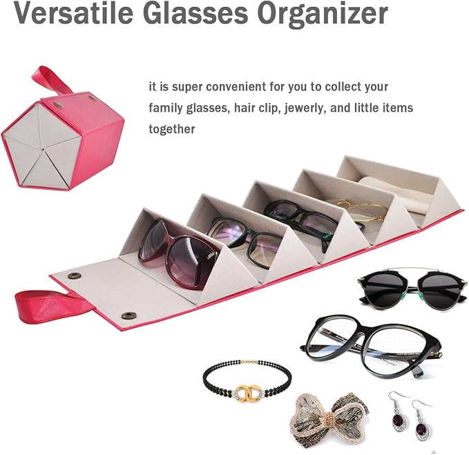 Kenpal Sunglasses Storage Organizer Holder Foldable Travel Case with 5 Slot Compartments for Multiple Glasses