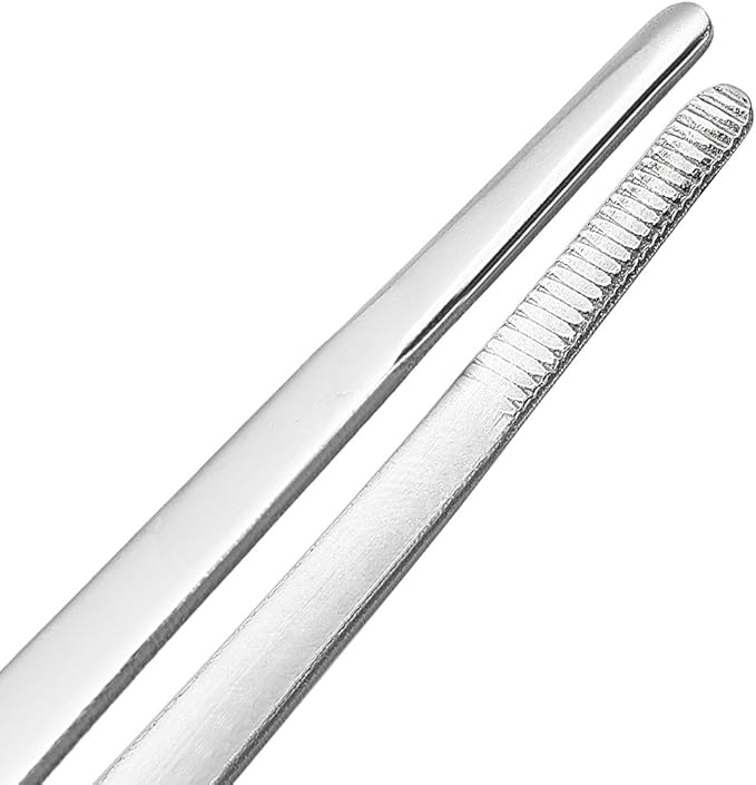 uxcell 2 Pcs 12-Inch Stainless Steel Straight Blunt Tweezers with Serrated Tip Daily Garden Tool