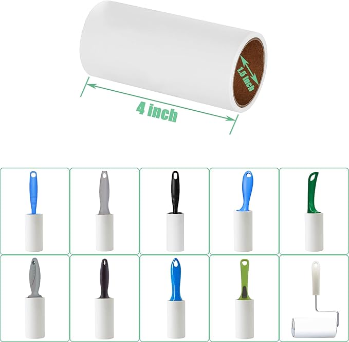 Lint Roller Refills 4 inch Bulk 10 Rolls Total 600 Sheets Extra Sticky Lint Remover Replacement Refills Compatible with Evercare PetLovers Muji IKEA and Others (Inside Dia. 1-1/2 inch)
