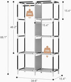 ROJASOP Portable Closet Wardrobe Closet for Hanging Clothes with 6 Storage Shelves, 1 Hanging Rod and 4 Pockets, Clothes Organizer and Storage Wardrobe Free Standing Closet for Bedroom, Grey