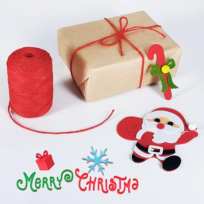 328 Feet 3mm Thick Natural Jute Twine, 3Ply Red Twine Roll Heavy Duty Packing Materials String for Crafts, Chistmas Gift Wrapping and Gardening