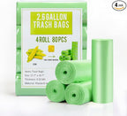 Jaoul Trash Bags 2.6 Gallon, Small Garbage Bags, Strong & Unscented Mini Trash Bags for Kitchen, Bathroom, Office, Restroom, Car, Green, 80 Counts
