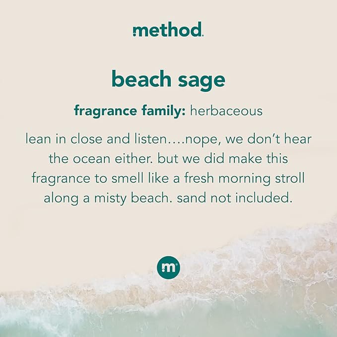 Method Liquid Laundry Detergent; Beach Sage Scent, Stain Remover; ; 66 Loads per 53.5 fl oz bottle; 4 Pack (264 Total Loads); Packaging May Vary