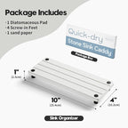 Instant Dry Sink Caddy Kitchen Sink Organizer, Quick Drying Diatomaceous Earth Stone Sink Tray Sponge Holder Soap Dish, Bathroom Countertop Vanity Dispenser Toothbrush Bottle, White, 10" x 4"