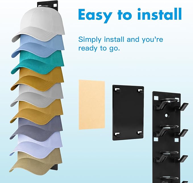 2 Pack Hat Organizer for Baseball Caps,Hat Rack for Wall with Strong Adhesive Hold up to 18 Hats，Over The Door Organizer for Closet Door and Bedroom (White)