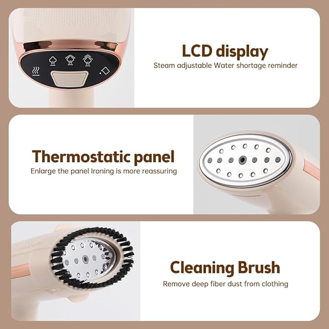 Handheld Steamer for Clothes 1500W 20s Heatup Fabric Wrinkles Remover Portable Handheld Garment Steamer with Removable Water Tank and Fabric Brush Steamer for Garments(White)