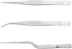 Stainless Steel Tweezers Set for Small Gardening and Kitchen, Multi-Purpose Tools Silver Tweezers (3Pcs, 6.22Inches / 6.33Inches / 6.4Inches)