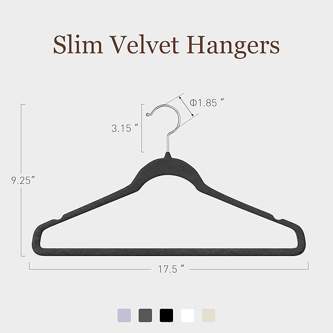 Velvet Hangers 100 Pack, Slim Non-Slip Clothes Hangers Space-Saving for Closet, Heavy Duty for Pants, Coats, Skirts, Jeans, Sweaters and More, Nylon-Flocked, Black