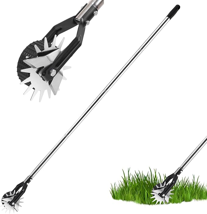 Longzhuo Wheel Rotary Edger, Wheel Lawn Edger, Manual Edger Lawn Tool with Stainless Steel Handle, Garden Edger Lawn Tool for Garden Yard