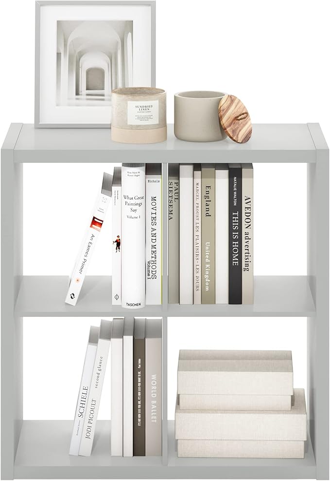 Furinno Cubicle Open Back Decorative Cube Storage Organizer, 4-Cube, Light Grey