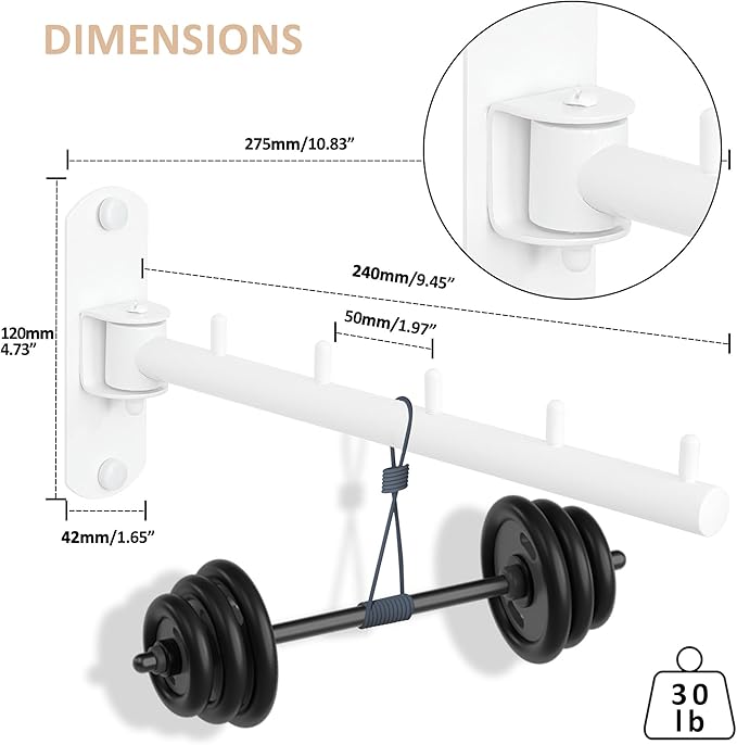 Swing Clothes Hanger Rack,2-Pack Garment Racks Wall Mounted Clothes Bar-Hanger Holder Hooks Heavy Duty Folding Drying Rack Space Saving Clothing Hanging System Closet Storage Organizer,White