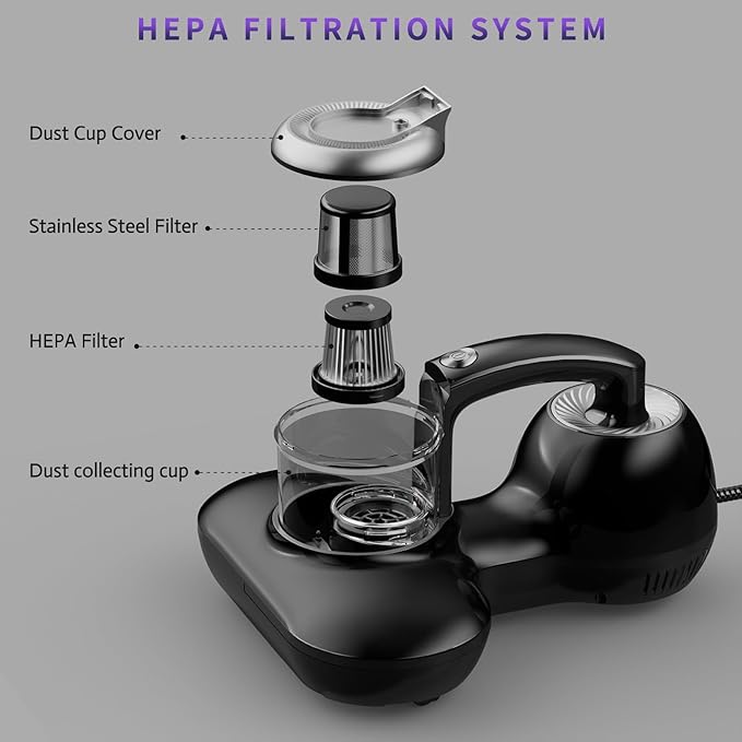 Mattress Vacuum Cleaner, Handheld UV Bed Vacuum Cleaner 16KPa & 12800 Vibrations Per/Min Upgraded Effectively Clean Up Bed, Pillows, Cloth Sofas, Carpets and Ther Fabric Surfaces