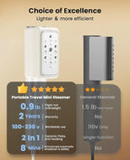 Jack ＆ Rose Travel Steamer For Clothes,110-230V,0.9Ib Light,9 * 2.6in Small Mini Travel Size,Steamer Iron 2 in 1,15s Heat-Up,Ceramic Heat Panel,For Global ＆ Europe Traveling