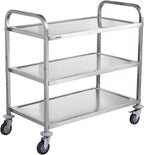 VEVOR Kitchen Utility Cart, 37.5"x19.7"x37.7" 3 Tiers Wire Rolling Cart, 450LBS Capacity Steel Service Cart with Brake Wheels, Storage Trolley with 80mm Basket PP Liner 6 Hooks, Indoor & Outdoor Use