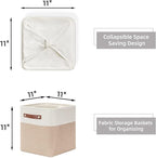 HNZIGE Foldable Storage Cubes Baskets for Organizing Set of 4, Fabric Cube Storage Bins 11 x11, Collapsible Storage Basket Bins Cube with Handles for Shelves Home Nursery(White Beige)