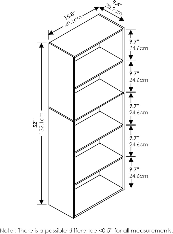 Furinno Luder Bookcase / Bookshelf / Storage Shelves, 5-Tier, Blackwood