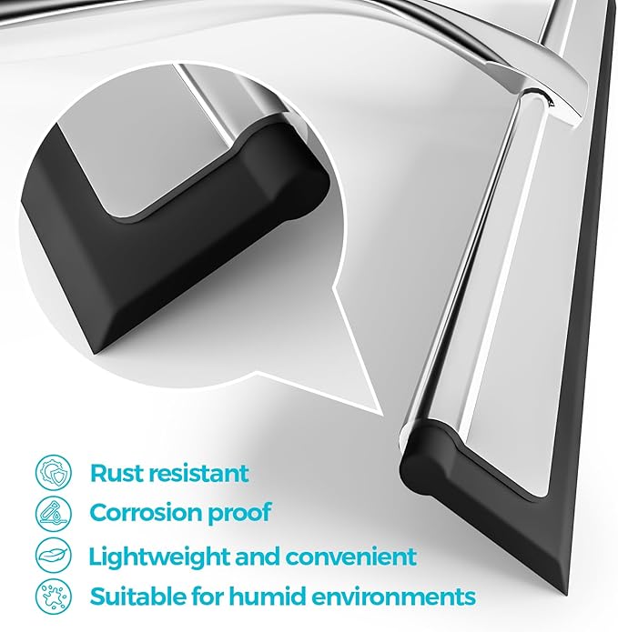 2PACK 12-Inch All-Purpose Shower Squeegee for Shower Doors, Tile Shower Walls, Bathroom, Window, Glass and Car Windshield, Mirrors and Kitchen-Stainless Steel, Silver