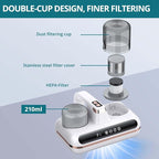 Bed Vacuum Cleaner Mattress Vacuum with UV 10Kpa Suction HEPA Filter 100W, 245nm UV Light & 10000 RPM/Min Recharging Battery Power, Heating, Brush Wheel Rotation, Large Suction, LED Display