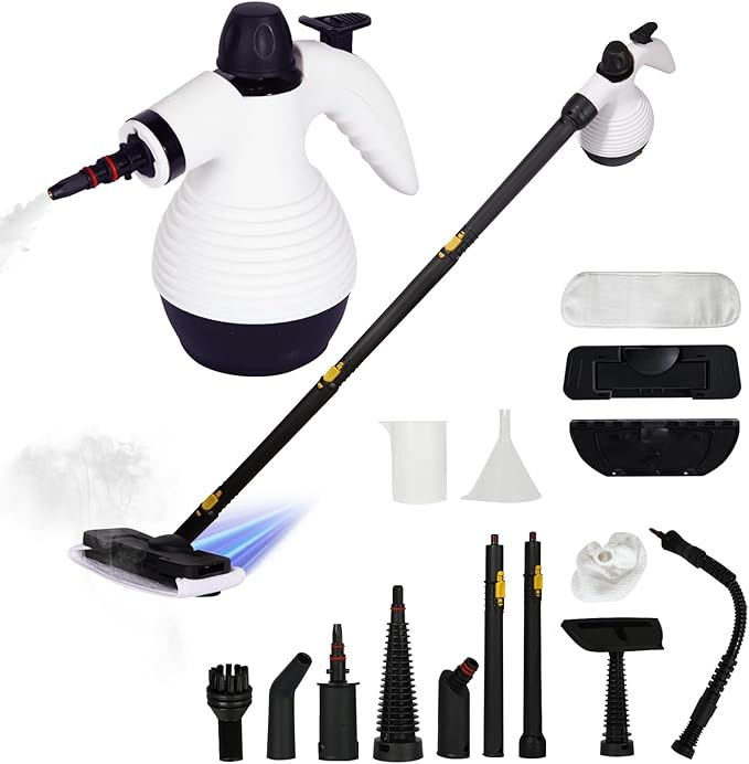 Handheld Steam Cleaner, With 16 Accessories and Safety Lock, Steam Cleaner for Home, Multi-purpose for Cleaning Floors, Dirt, Grease, Grout, Tiles, Floors, Sofas and Car