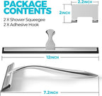 2PACK 12-Inch All-Purpose Shower Squeegee for Shower Doors, Tile Shower Walls, Bathroom, Window, Glass and Car Windshield, Mirrors and Kitchen-Stainless Steel, Silver