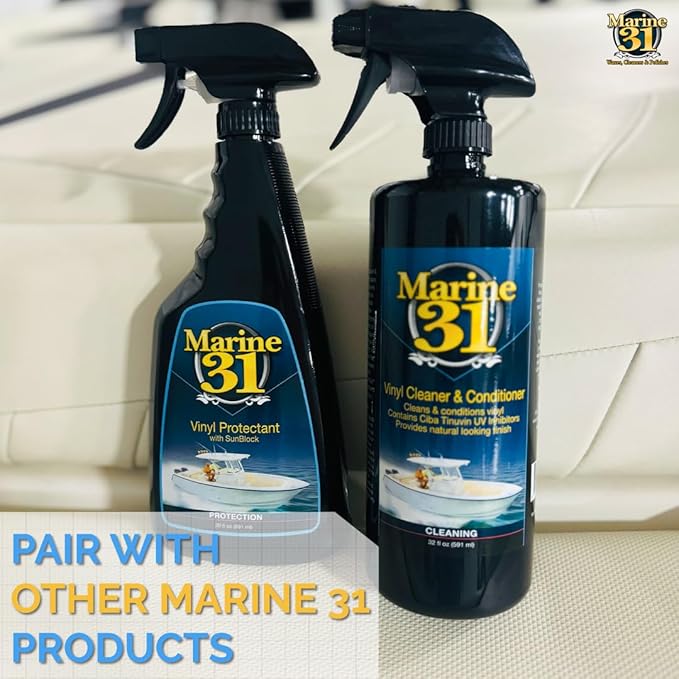 Marine 31 Vinyl Cleaner & Conditioner | Cleans, Protects & Prevents UV Damage | Safe for Boats, Car Interiors & Patio Furniture | No Sticky Residue, Long-Lasting Protection | M31-401 | 32 oz