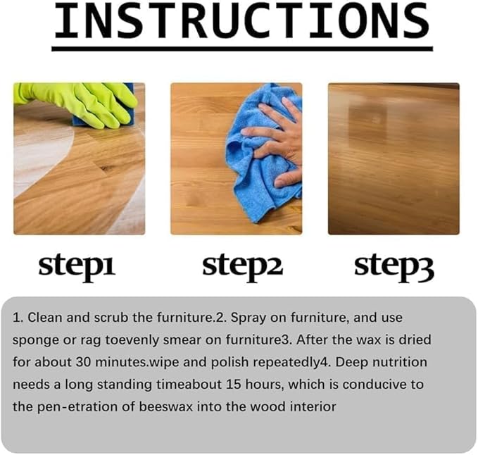 Natural Beeswax Spray Furniture Polish, Wood Cleaner, Wood Floor Polish - For Living Room, Kitchen and Wooden Furniture Floors(3PCS)