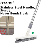 ITTAHO 2 Pack Grout Cleaning Brush with Long Handle, Swivel V-Shape Grout Scrub Brush, Extendable Handle for Tile Floors, Bathroom, Shower, Corner