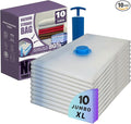 10 XL Jumbo Vacuum Storage Bags with Pump, Extra Large Compression Space Saver for Comforter, Duvet, Bedding, Blanket Storage, Vacuum Seal Bags for Clothing, Luggage Suitcase and Closet Organizer