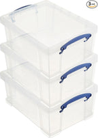 Really Useful Box Stackable 9 Liter Plastic Storage Container Bin with Snap Lid and Built-In Clip Lock Handles for Home & Office Organization (3 Pack)