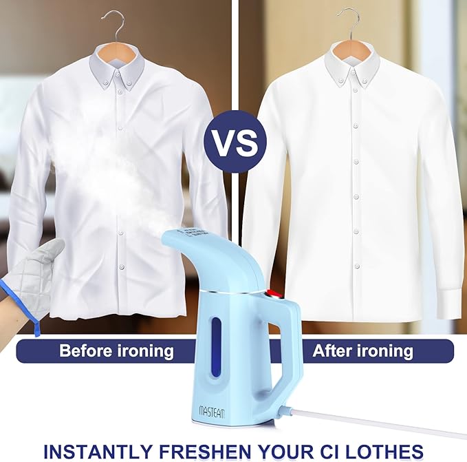 Steamer for Clothes Steamer,Handheld Shirt Steamer Hat Steamer for Home and Travel with Automatic Shut-Off Safety Protection, 180ML (Blue), H009, 8.28x3.54