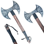 [Viking Cutlery] Double-Headed Viking Axe – Hand-Forged Norse Berserker Battle Axe | Large Dual Blade Steel Axe | Broad Dane Hunting Axe | Unique Gift for Men